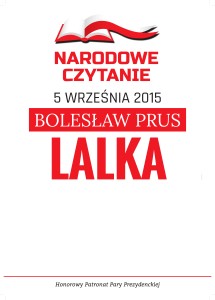 Grafika przedstawia plakat akcji Narodowe Czytanie 2015 B. Prus Lalka